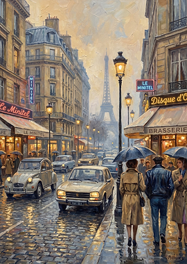 painting Paris Street with Eiffel Tower