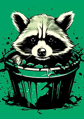 Cute Raccoon in Trash Can