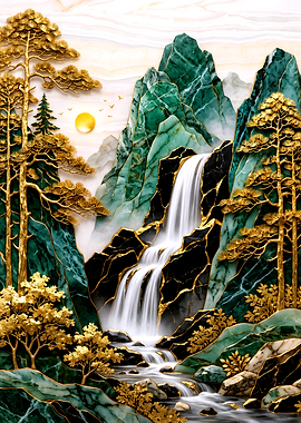 Golden Pine and Jade Mountain Waterfall