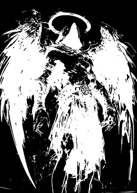 High Contrast Angelic Warrior Silhouette