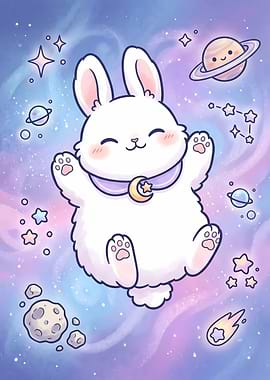 Cute Space Bunny Floating in Galaxy