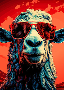 Cool Goat Wearing Red Sunglasses