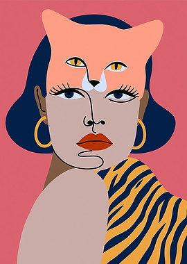 Abstract Woman with Cat Mask Portrait