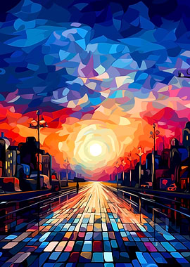 Vibrant Abstract City Sunset