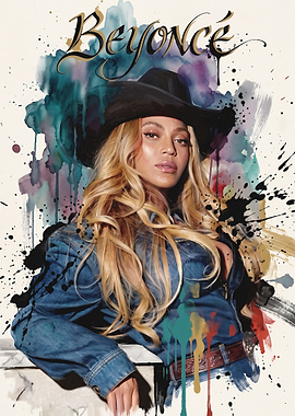 Beyoncé Cowboy Hat Watercolor Portrait