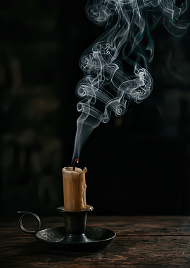 Extinguished Candle with Rising Smoke