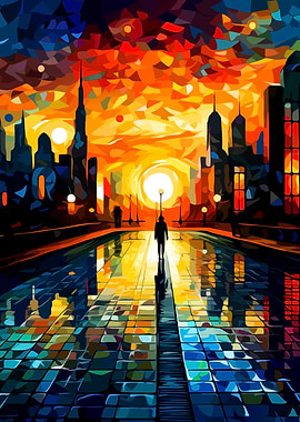 Abstract City Sunset Silhouette