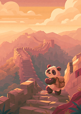 Panda Hiking the Great Wall