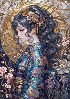 Stained Glass Portrait of Japanese Beauty