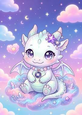 Cute Baby Dragon on Cloud