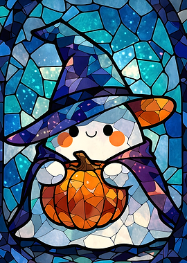 Stained Glass Cute Ghost Witch