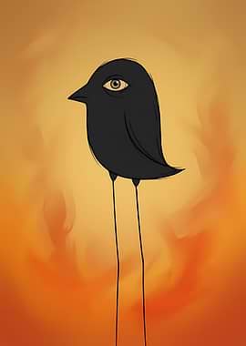 Surreal Black Bird with Human Eye