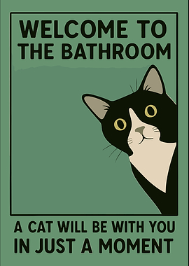 Funny Bathroom Cat Wall Art Sign
