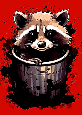 Cute Raccoon in Trash Can