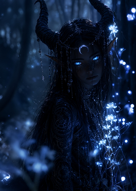 Ethereal Horned Elf in Moonlight