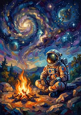 Astronaut Camping Under Starry Galaxy