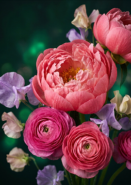 Vibrant Pink Peony and Ranunculus