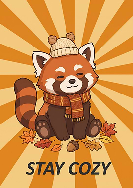 Cozy Red Panda Autumn Illustration