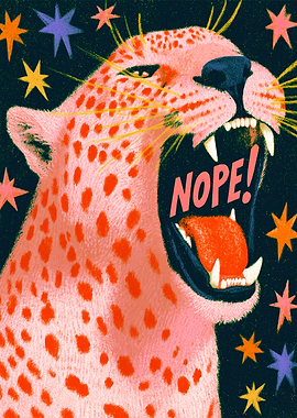 Pink Leopard Roaring Nope Illustration