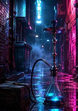 Cyberpunk Hookah in Neon Alleyway