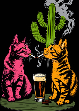 Pink and Orange Cats Smoking