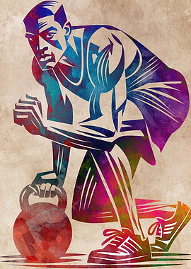 Watercolor Kettlebell Athlete Art