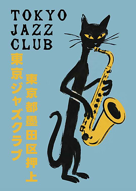 Tokyo Jazz Club Cat Poster