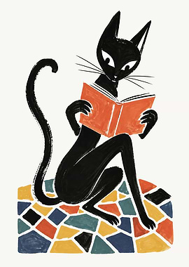 Black Cat Reading a Book