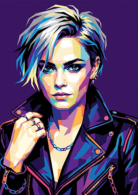 Edgy Woman in Leather Jacket Portrait Illustration
