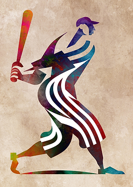 Abstract Watercolor Baseball Player Silhouette