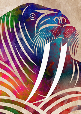 Colorful Watercolor Walrus Portrait