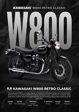 modern car Wall Art Kawasaki W800 Retro Classic Motorcycle