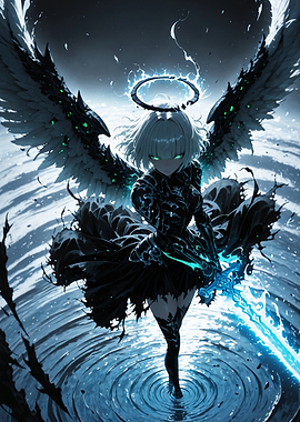 Dark Angel Warrior with Glowing Sword
