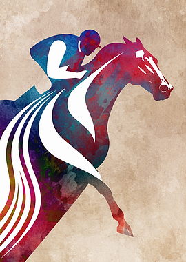 Watercolor Horse Racing Silhouette Art