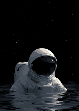 Astronaut Floating in Dark Water