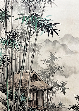 Traditional Ink Wash Bamboo Forest Painting