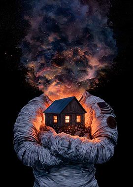 Astronaut Holding a Glowing Home