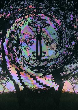 Surreal Glitch Art Tree Silhouette