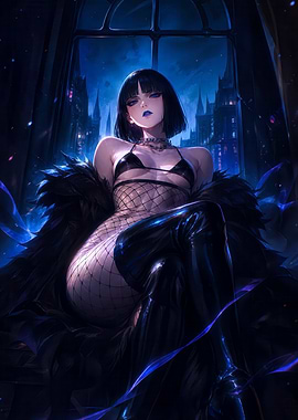 Gothic Anime Girl in Dark Setting