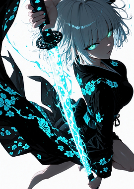 Anime Girl with Glowing Neon Katana