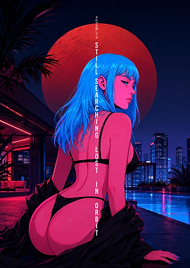 Cyberpunk Anime Girl by Poolside