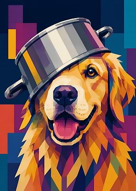 Funny Dog with Pot - Colorful WPAP Animal Art