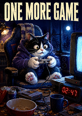 One More Game Gaming Cat