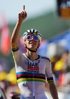 Tadej Pogačar Celebrating Cycling Victory
