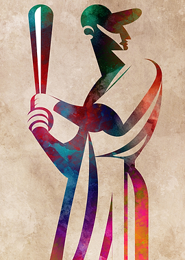 Abstract Watercolor Baseball Player Art