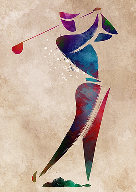 Abstract Watercolor Golf Swing Art