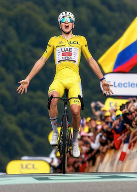 Tadej Pogačar Celebrating Tour de France Victory