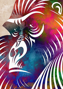 Colorful Watercolor Gorilla Portrait
