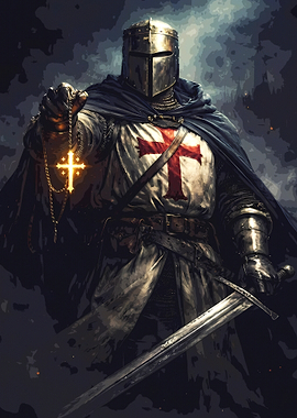 Crusader Knight Holding Glowing Cross