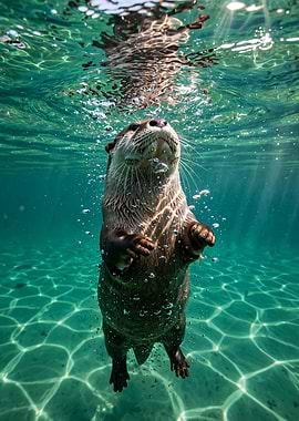 Underwater Otter Swimming in Clear Water